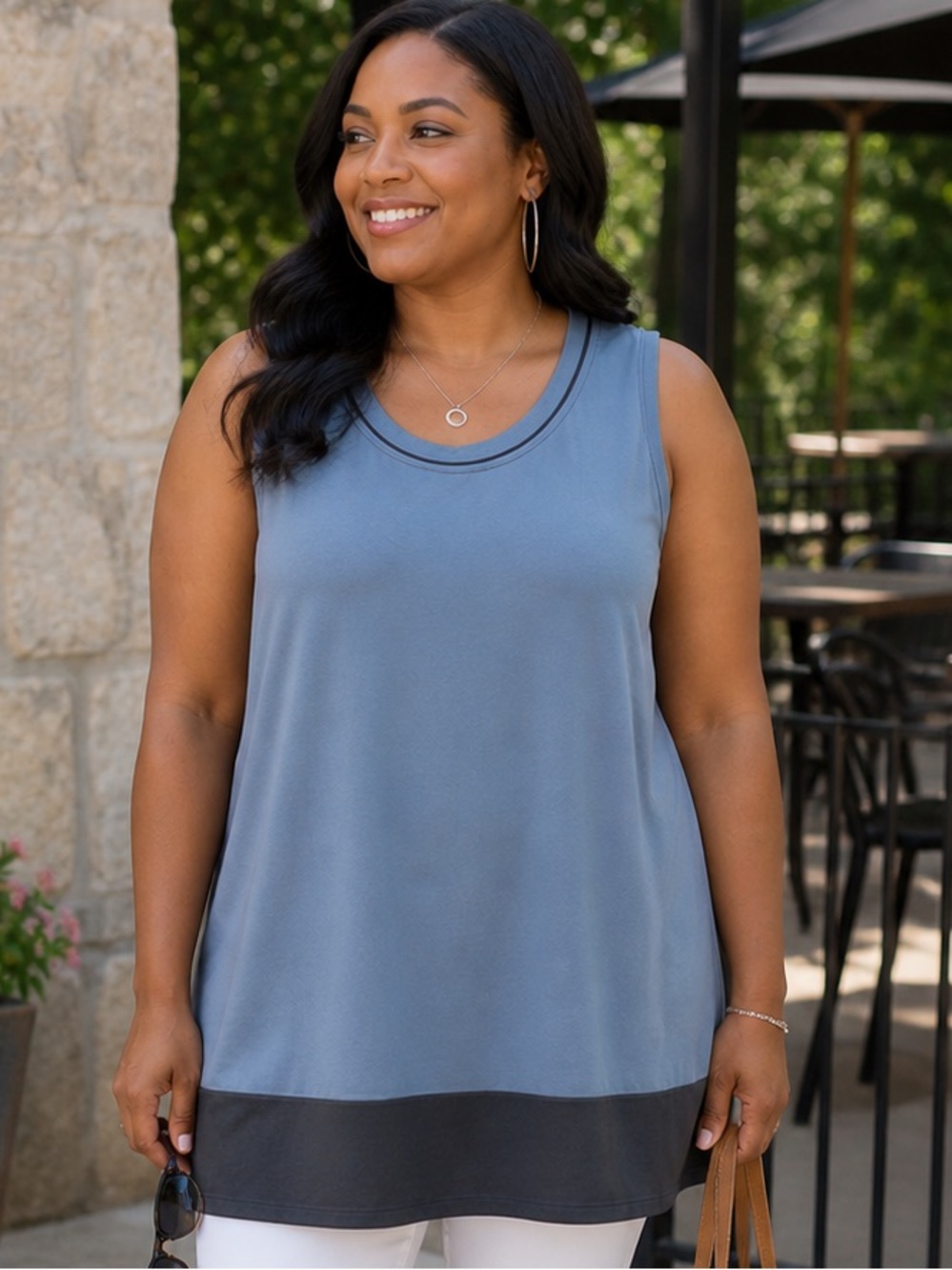 LOGO LAYERS by Lori Goldstein Tank Top Tunic Sleeveless Blue Gray Colorblock Hem